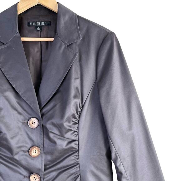 Lafayette 148 New York Satin Ruched Blazer‎ Wooden Button Front Jacket Brown, 10 - Picture 4 of 10